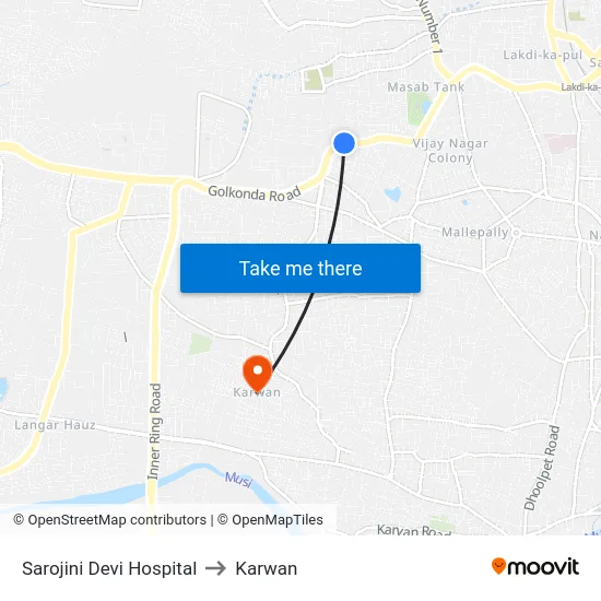 Sarojini Devi Hospital to Karwan map