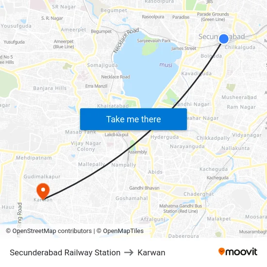 Secunderabad Railway Station to Karwan map