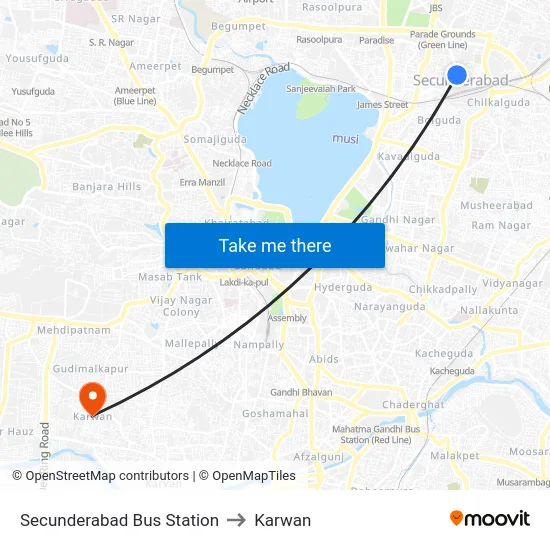 Secunderabad Bus Station to Karwan map