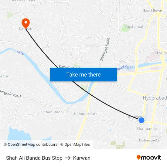 Shah Ali Banda Bus Stop to Karwan map