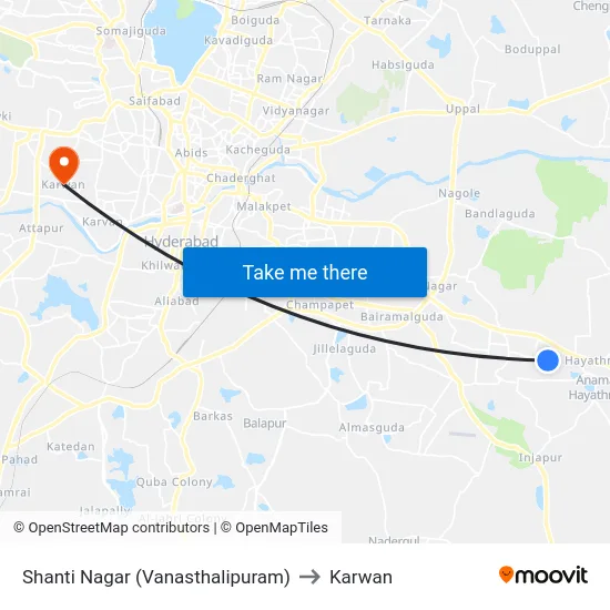 Shanti Nagar (Vanasthalipuram) to Karwan map