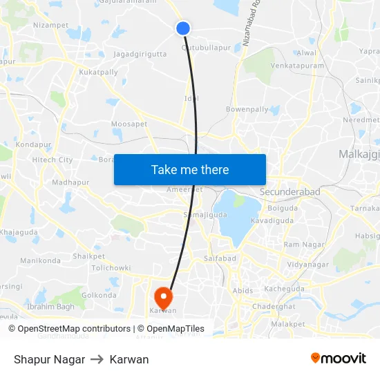 Shapur Nagar to Karwan map