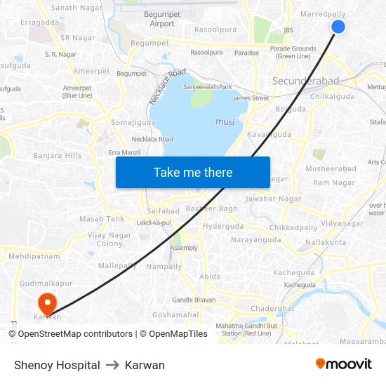 Shenoy Hospital to Karwan map
