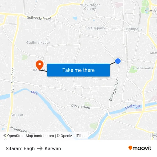 Sitaram Bagh to Karwan map
