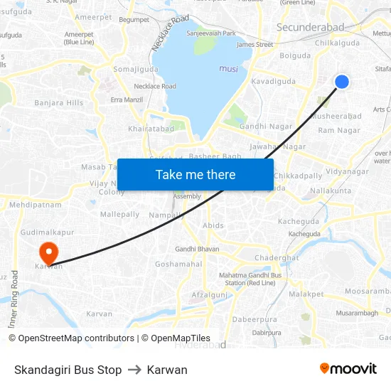 Skandagiri Bus Stop to Karwan map