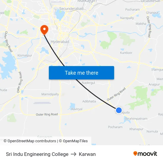 Sri Indu Engineering College to Karwan map
