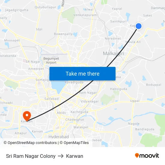 Sri Ram Nagar Colony to Karwan map