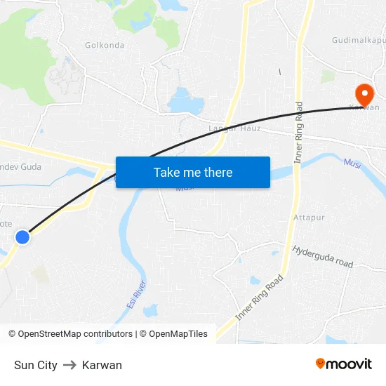 Sun City to Karwan map