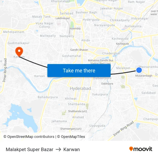 Malakpet Super Bazar to Karwan map