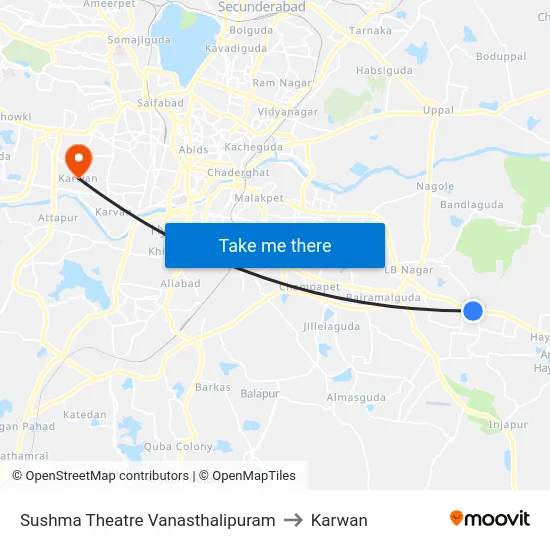 Sushma Theatre Vanasthalipuram to Karwan map
