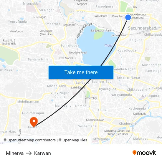 Minerva to Karwan map