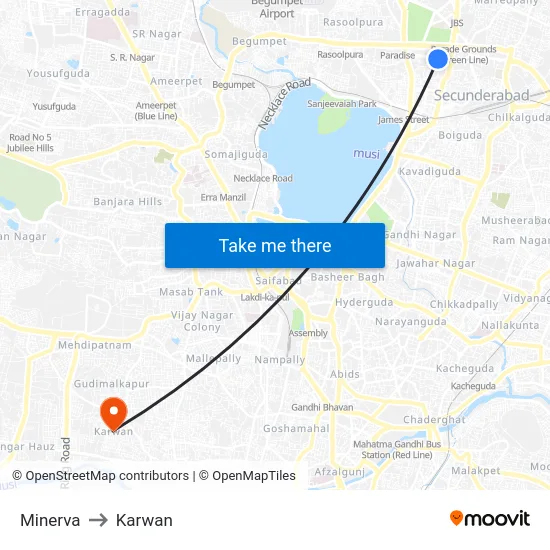 Minerva to Karwan map