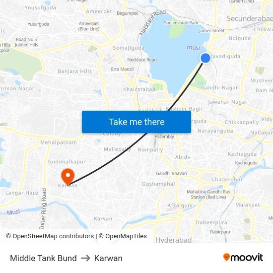Middle Tank Bund to Karwan map
