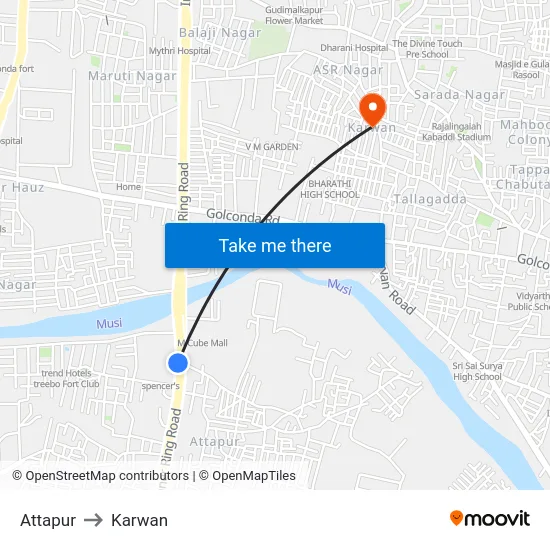 Attapur to Karwan map