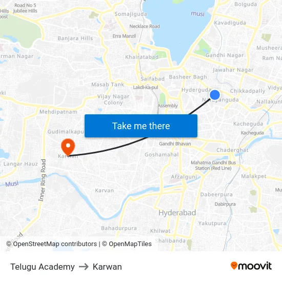 Telugu Academy to Karwan map