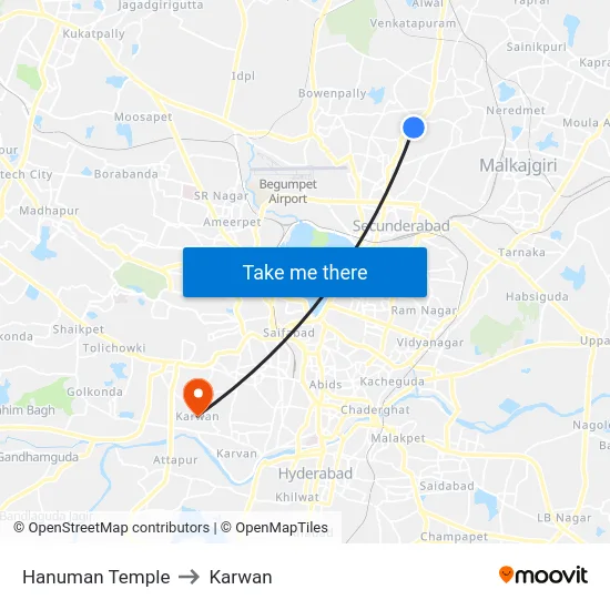 Hanuman Temple to Karwan map