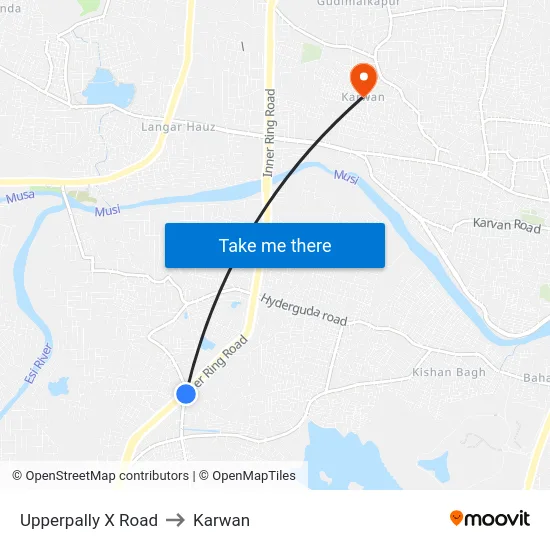 Upperpally X Road to Karwan map