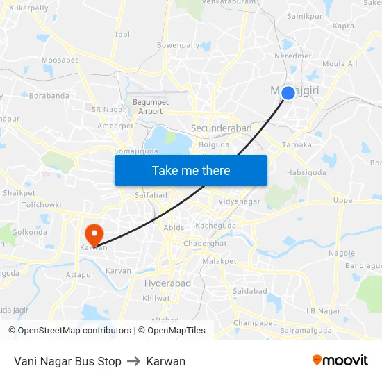 Vani Nagar Bus Stop to Karwan map