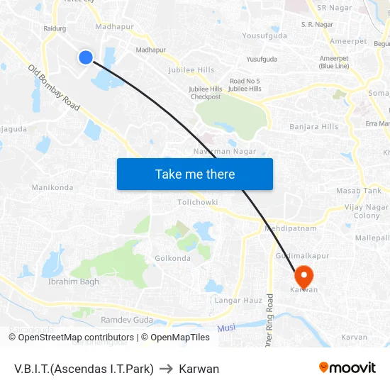 V.B.I.T.(Ascendas I.T.Park) to Karwan map