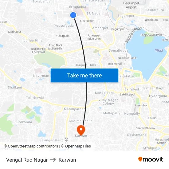 Vengal Rao Nagar to Karwan map