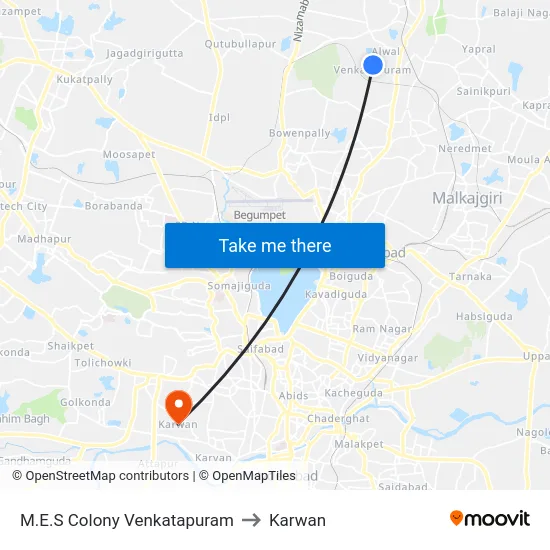 M.E.S Colony Venkatapuram to Karwan map