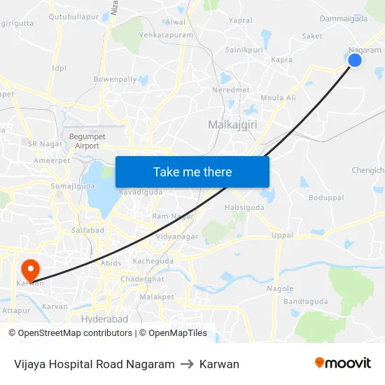 Vijaya Hospital Road Nagaram to Karwan map