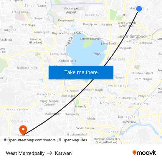 West Marredpally to Karwan map