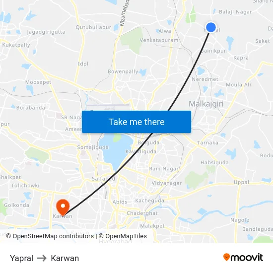 Yapral to Karwan map