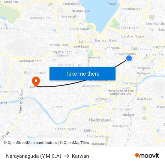 Narayanaguda (Y.M.C.A) to Karwan map