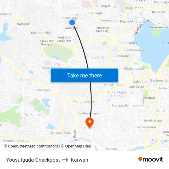 Yousufguda Checkpost to Karwan map