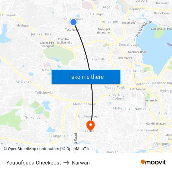 Yousufguda Checkpost to Karwan map