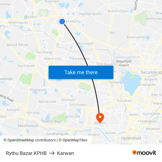 Rythu Bazar KPHB to Karwan map