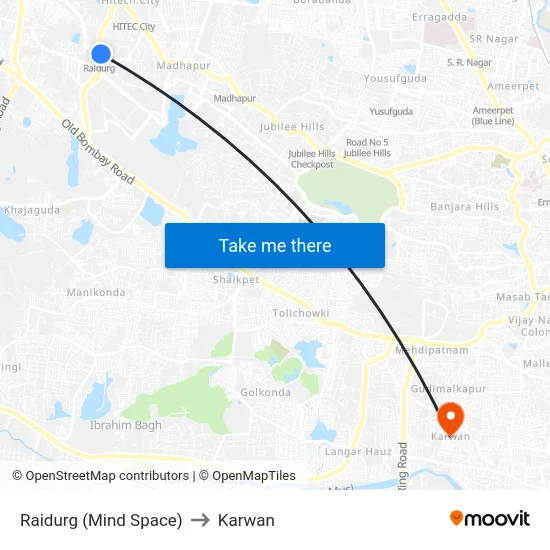 Raidurg (Mind Space) to Karwan map
