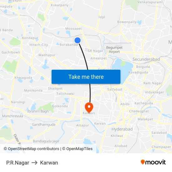 P.R.Nagar to Karwan map