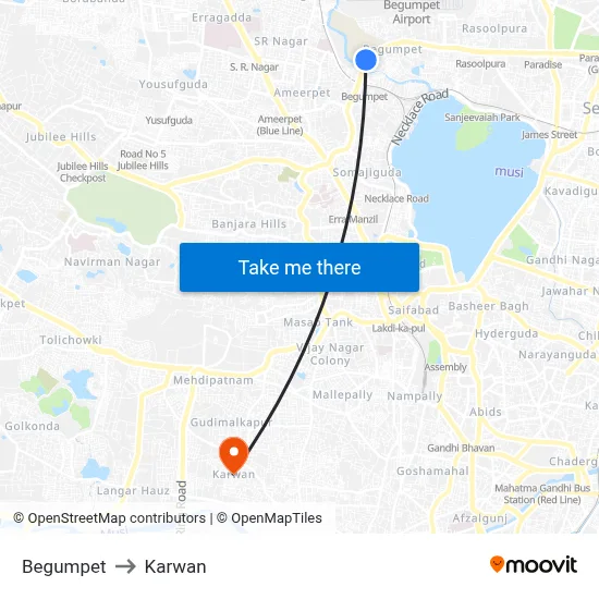 Begumpet to Karwan map