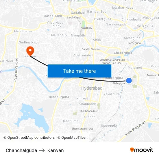Chanchalguda to Karwan map
