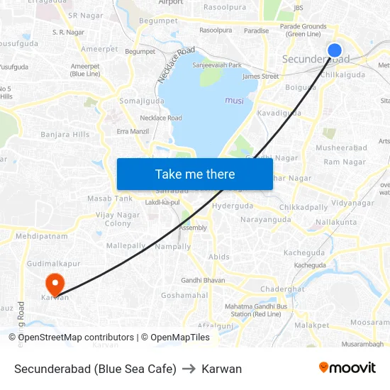 Secunderabad (Blue Sea Cafe) to Karwan map
