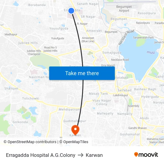 Erragadda Hospital A.G.Colony to Karwan map