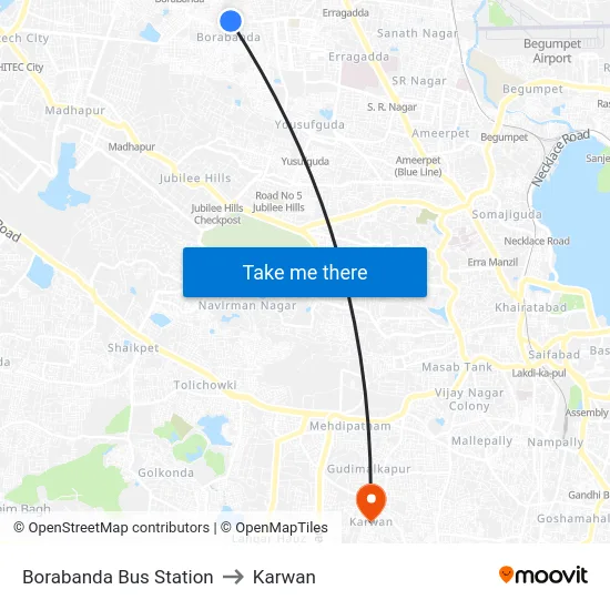 Borabanda Bus Station to Karwan map