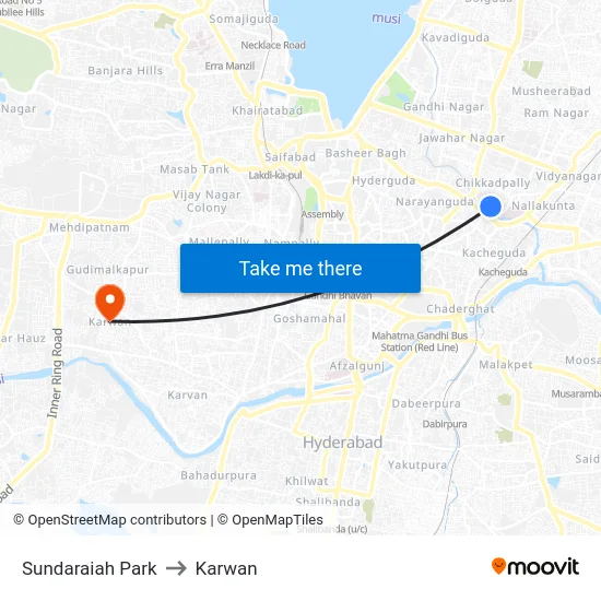 Sundaraiah Park to Karwan map