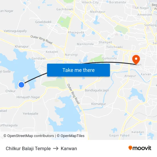 Chilkur Balaji Temple to Karwan map