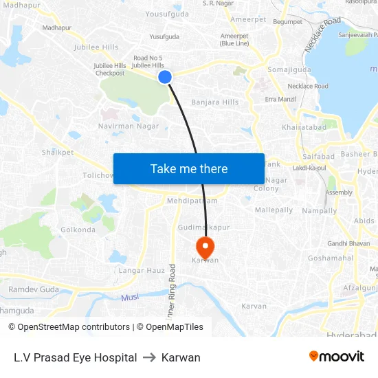 L.V Prasad Eye Hospital to Karwan map