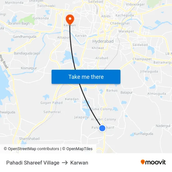 Pahadi Shareef Village to Karwan map