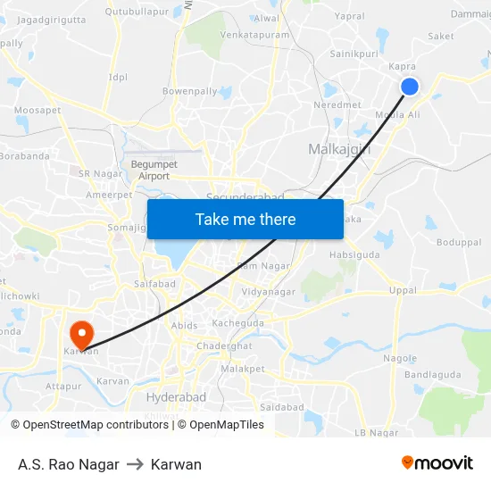 A.S. Rao Nagar to Karwan map