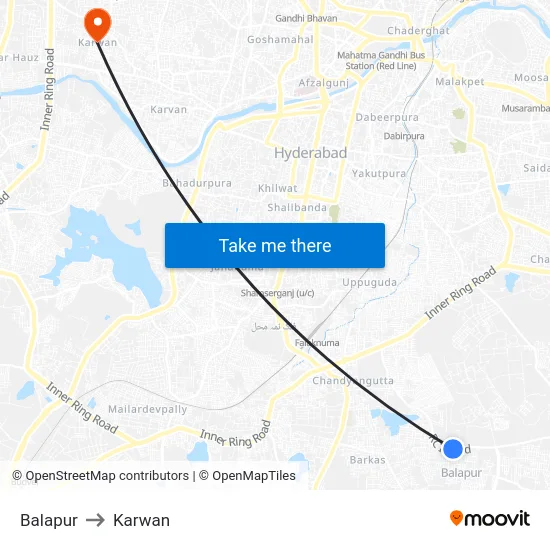 Balapur to Karwan map