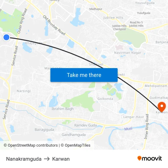 Nanakramguda to Karwan map