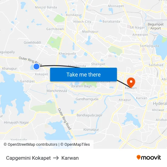 Capgemini Kokapet to Karwan map