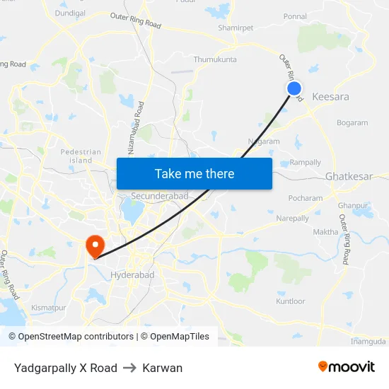 Yadgarpally X Road to Karwan map