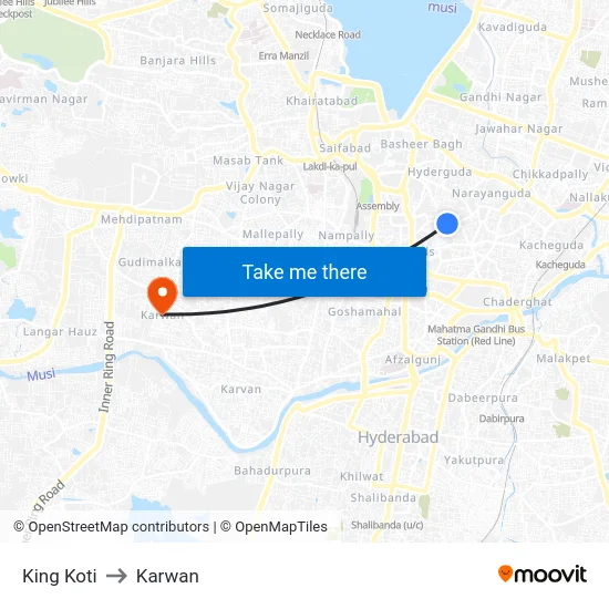 King Koti to Karwan map