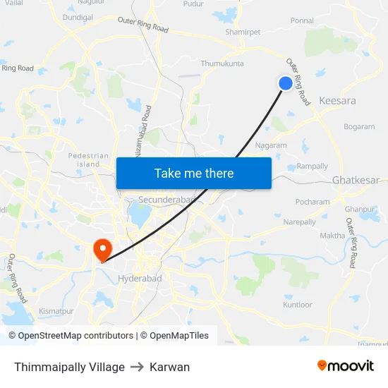 Thimmaipally Village to Karwan map